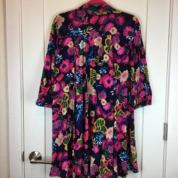 Umgee | Navy Pink Floral Hi Lo Swing Dress M - Picture 4 of 8